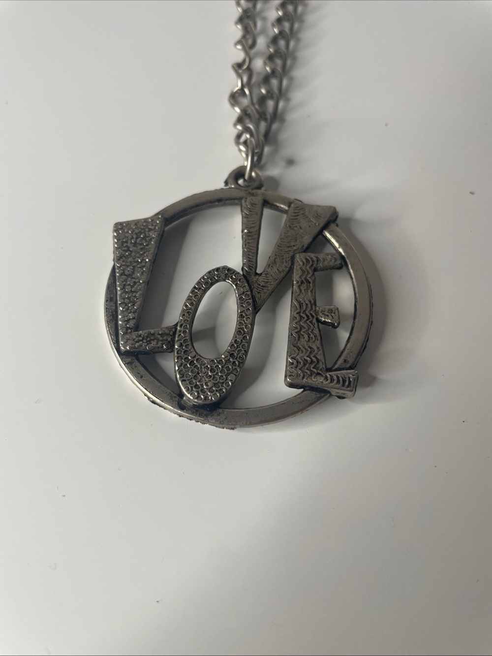 Vintage 60's/70's Hippie Style Love Pendant Silver Tone Estate Statement Boho